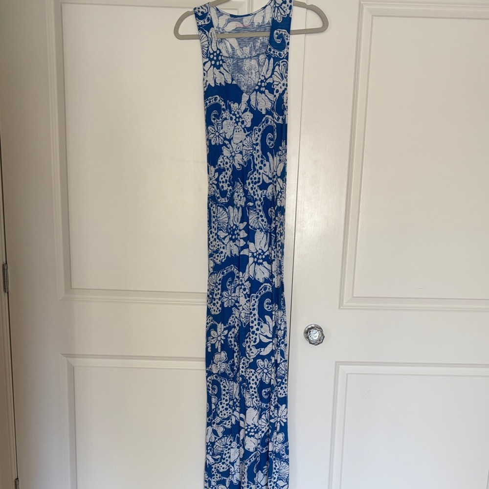 Lilly Pulitzer Blue & White Floral Tank Maxi Dress